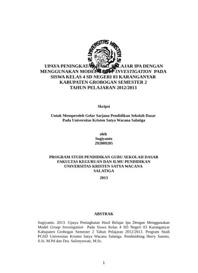 Contoh Penelitian Tindakan Kelas “PTK” Guru SD Lengkap HALAMAN JUDUL