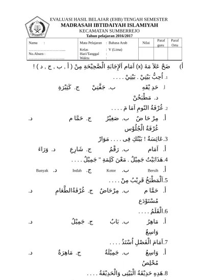 SOAL UTS B ARAB KELAS 1 MI SEMESTER 2