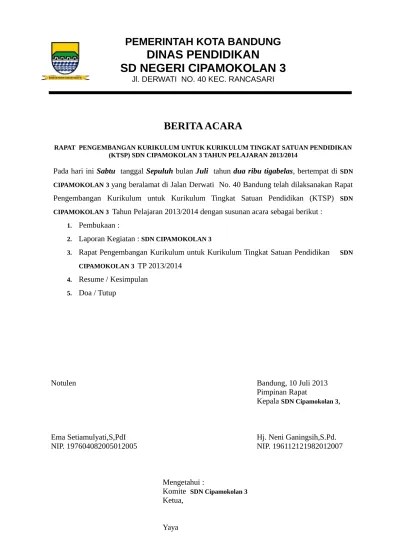 Berita Acara Rapat Pengembangan Kurikulum (KTSP) 2010 2011
