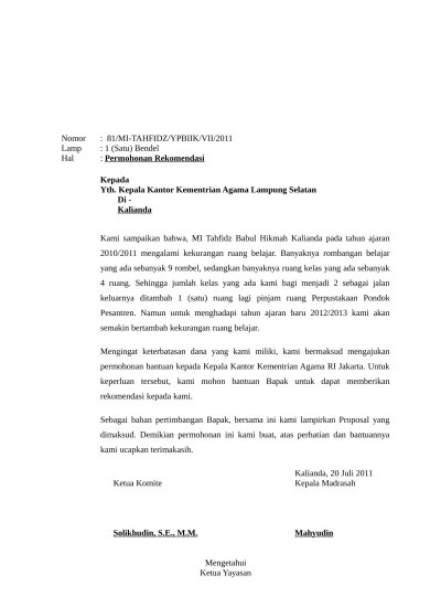 Surat Permohonan Rekomendasi