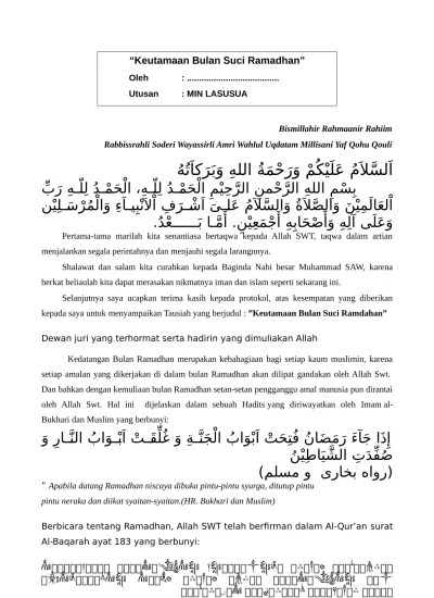KEUTAMAAN BULAN SUCI RAMADHAN