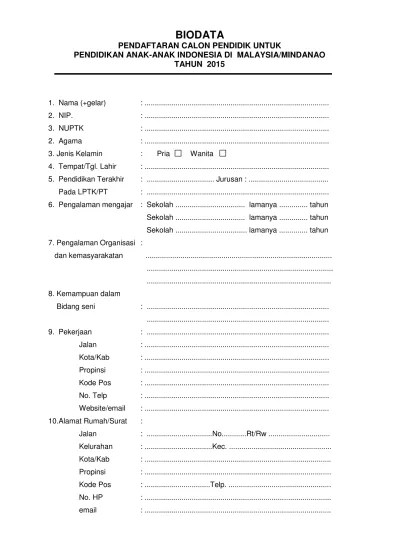 SEKOLAH INDONESIAN LUAR NEGERI (MALAYSIA FILIPINA) biodata calon guru