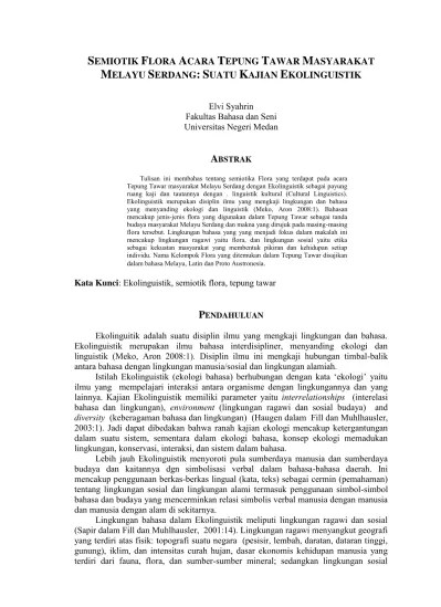 Top PDF SEMIOTIK FLORA ACARA TEPUNG TAWAR MASYARAKAT MELAYU SERDANG: SUATU  KAJIAN EKOLINGUISTIK. - 123dok.com