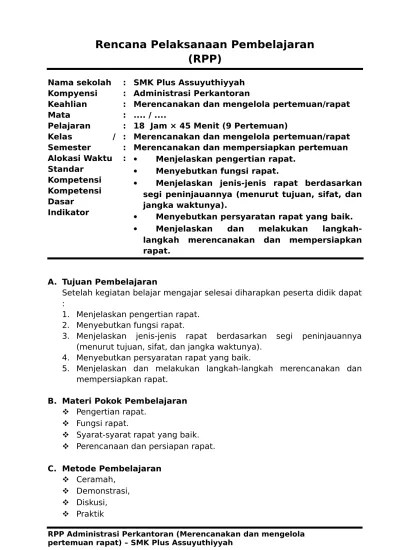 RPP Merencanakan dan mengelola pertemuan rapat