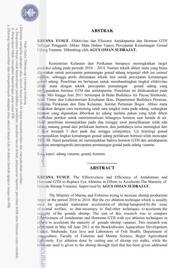 Top PDF Efektivitas dan Efisiensi Antidopamin dan Hormon GTH sebagai  Pengganti Ablasi Mata dalam Upaya Percepatan Kematangan Gonad Udang Vaname.  - 123dok.com