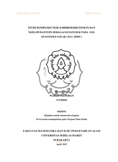 Top PDF STUDI KOMPLEKS NI(II)-8-HIDROKSIKUINOLIN DAN NI(II)-HYDANTOIN  SEBAGAI SENSITIZER PADA DYE - 123dok.com