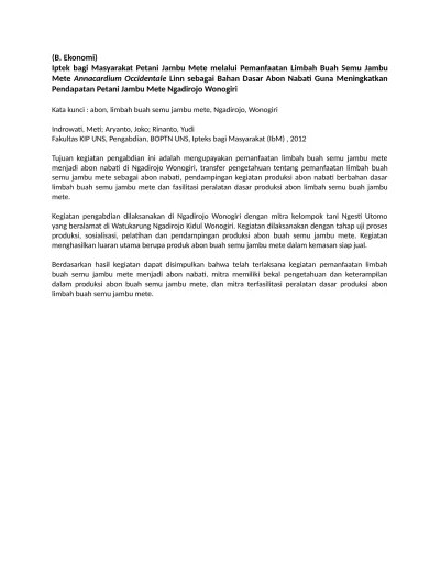 I . PENDAHULUAN KUALITAS ABON DENGAN SUBSTITUSI BUAH SEMU JAMBU MONYET  (Anacardium Occedentale Linn.) DAN VARIASI PEREBUSAN.