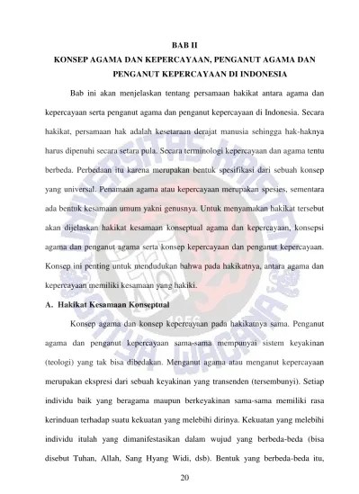 Institutional Repository | Satya Wacana Christian University: Persamaan Hak  Penganut Agama dan Kepercayaan di Indonesia T2 322014002 BAB II