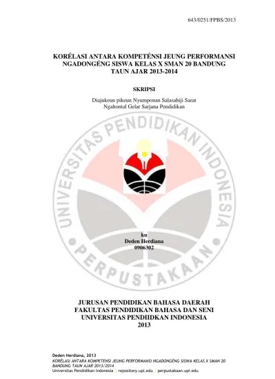 KORÉLASI ANTARA KOMPETENSI JEUNG PERFORMANSI NGADONGÉNG SISWA KELAS X SMAN  20 BANDUNG TAUN AJAR 2013/2014.