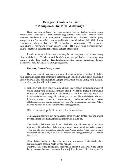 BERAGAM KENDALA TAUBAT: “MAMPUKAH DIRI KITA MELALUINYA?”