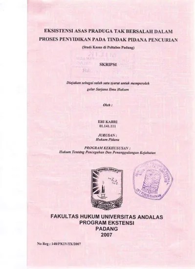 PENDAHULUAN PELAKSANAAN ASAS PRADUGA TAK BERSALAH DALAM PENYIDIKAN TINDAK  PIDANA (di Polda DIY).