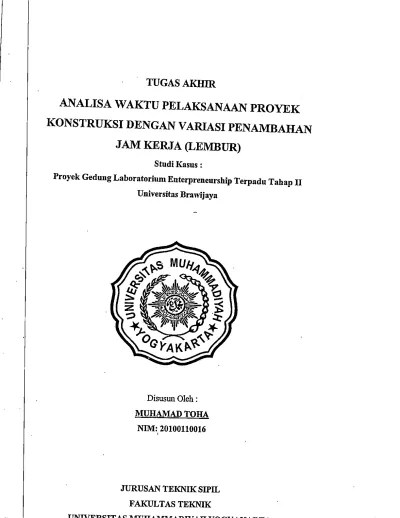Top PDF ANALISA WAKTU PELAKSANAAN PROYEK KONSTRUKSI DENGAN VARIASI  PENAMBAHAN JAM KERJA (LEMBUR) - 123dok.com