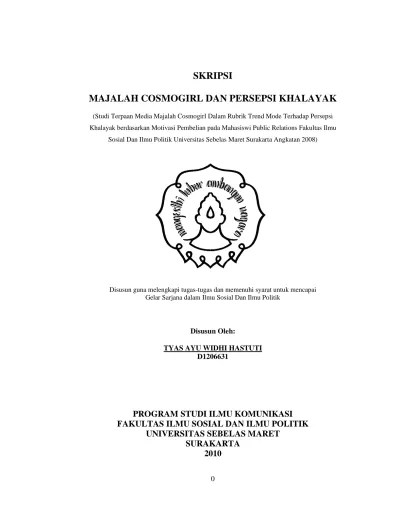 MAJALAH COSMOGIRL DAN PERSEPSI KHALAYAK