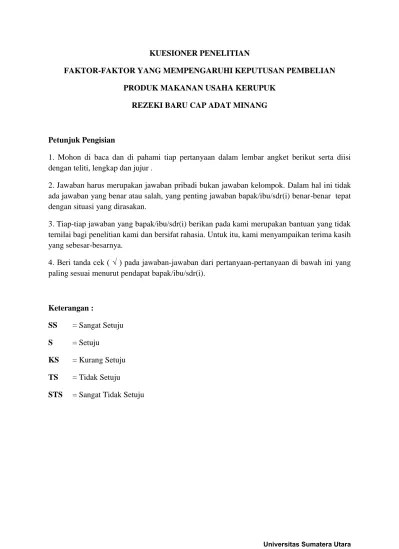 Faktor-faktor yang Memperngaruhi Keputusan Pembelian Produk Makanan di  Usaha Kerupuk Rezeki Baru Cap Adat Minang (