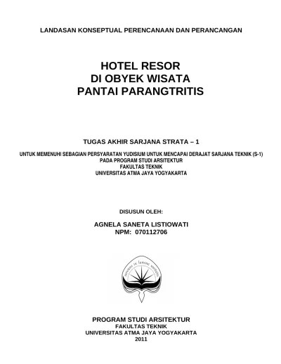 TINJAUAN HOTEL RESOR LANDASAN KONSEPTUAL PERANCANGAN DAN PERENCANAAN HOTEL  RESOR DI PANTAI SUNDAK.