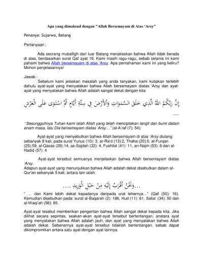 Apa yang dimaksud dengan “Allah Bersemayam di Atas ‘Arsy”