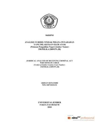 ANALISIS YURIDIS TINDAK PIDANA PENADAHAN YANG DILAKUKAN OLEH ANAK