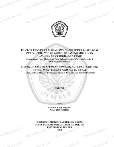 Top PDF FAKTOR PENYEBAB MAHASISWA YANG BEKERJA SEBAGAI PUREL (PEMANDU  KARAOKE) DALAM MEMBERIKAN LAYANAN SEKS TERHADAP TAMU (Studi Kasus Pada  Mahasiswi Yang Bekerja Sebagai Purel di Karaoke X Di Kabupaten Jember) -