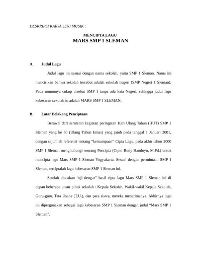 Deskripsi Karya Lagu Mars SMP N1 Sleman