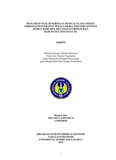 KAJIAN AGLOMERASI DAN PENGERUHNYA TERHADAP TENAGA KERJA KABUPATEN Kajian  Aglomerasi Dan Pengaruhnya Terhadap Penyerapan Tenaga Kerja Di Kabupaten  Temanggung.