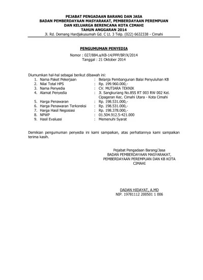 Pengumuman balai Penyuluhan