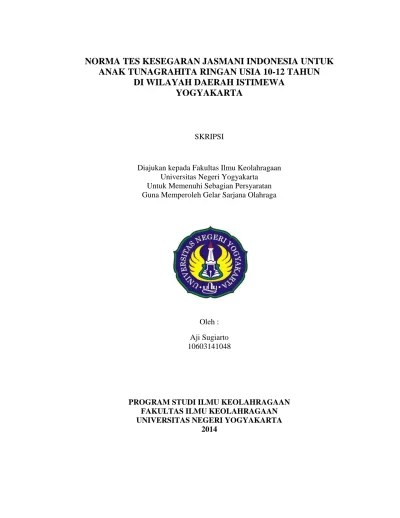 NORMA TES KESEGARAN JASMANI INDONESIA UNTUK ANAK TUNAGRAHITA RINGAN USIA  10-12 TAHUN DI WILAYAH DAERAH ISTIMEWA YOGYAKARTA.
