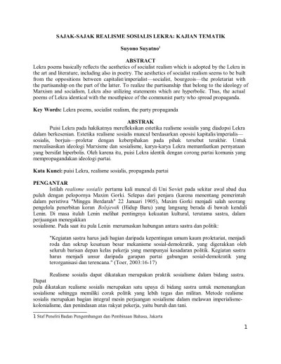 Sajak-sajak Realisme Sosialis Lekra: Kajian Tematik | Suyatno | Humaniora  1009 1879 1 PB