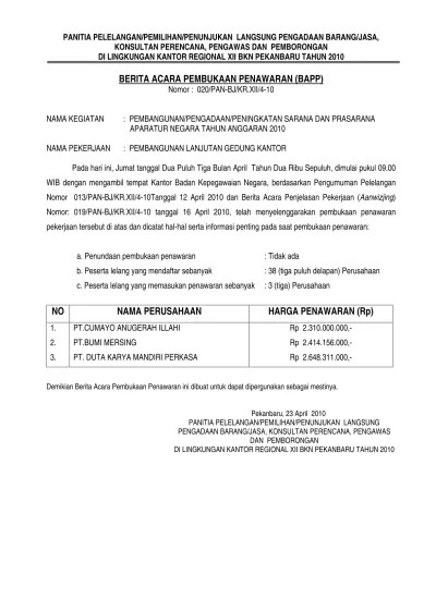 Top PDF berita acara pembukaan sampul Lanjutan Kantor - 123dok.com