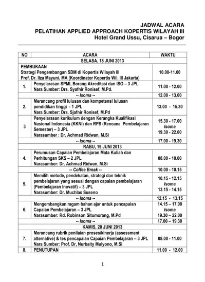 Jadwal Susunan Acara Published