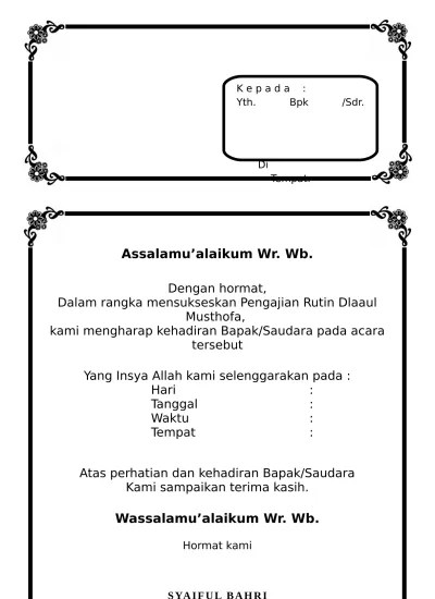 Contoh surat undangan acara halal bihalal di sekolah