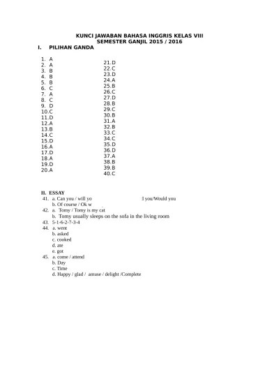 Kunci Jawaban B. Inggris Kls. 8