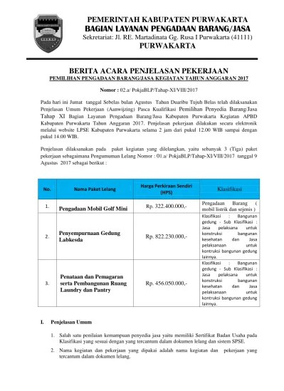 LPSE Kabupaten Purwakarta 2. BA Aanwizjing