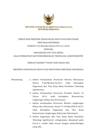 Top PDF PERATURAN MENTERI LINGKUNGAN HIDUP DAN KEHUTANAN RI NOMOR P.12 TAHUN  2016 TENTANG ORGANISASI DAN TATA KERJA BALAI PENGELOLAAN HUTAN PRODUKSI -  123dok.com