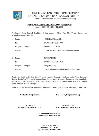 Berita Acara Stock Opname