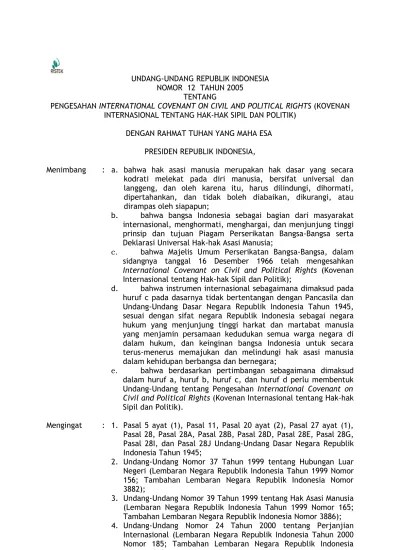 BAB II PELANGGARAN HAK SIPIL DAN POLITIK - Pelanggaran Hak Sipil dan Politik  Warga Negara (Studi Kasus Penghilangan Orang Secara Paksa Periode 1997 –  1998)