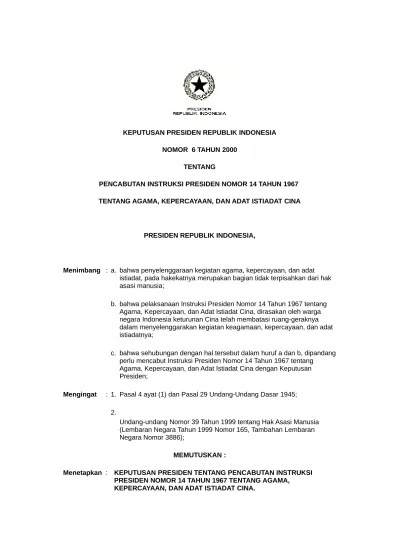 Top PDF Instruksi Presiden Nomor 14 Tahun 1967 - 123dok.com