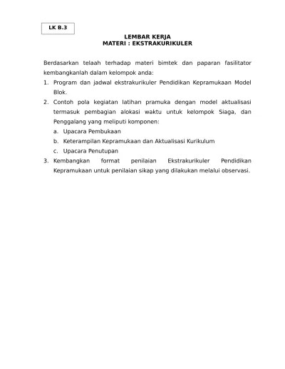 Contoh LEMBAR KERJA MATERI : EKSTRAKURIKULER 07 Blanko LK