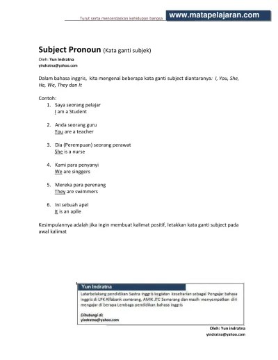 Subject Pronoun (Kata ganti subjek)