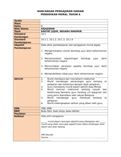 Rph Pendidikan Moral Tahun 1 2019 Contoh Refleksi Rph Koleksi Soalan Peperiksaan Percubaan Pendidikan Moral Skema Jawapan