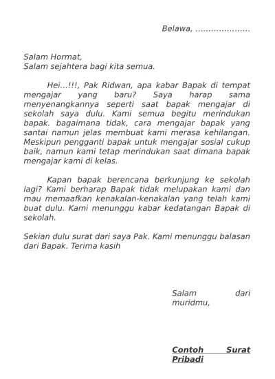 2 Contoh Surat Pribadi dari Murid Untuk Guru File Word