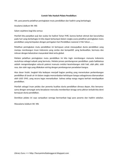 Contoh Teks Naskah Pidato Menumbuhkan Budaya Gemar Membaca di Lingkungan  Sekolah bunyamincibalonggarut.blogspot.com
