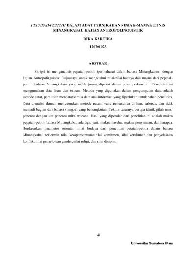 Pepatah-Petitih Dalam Adat Pernikahan Niniak Mamak Etnis Minangkabau Kajian  Antropolinguistik