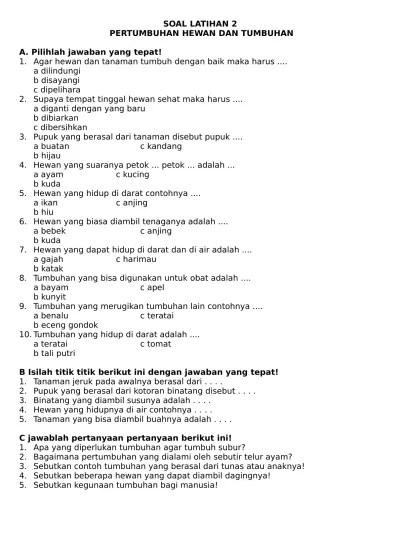 soal latihan 2 pertumbuhan hewan dan tumbuhan paket 01