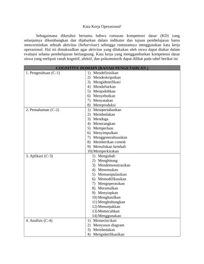 kata kerja operasional dalam kd indikator dan tujuan pembelajaran
