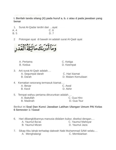 Soal dan Kunci Jawaban UTS Bahasa Indonesia Kelas 6 Semester 1