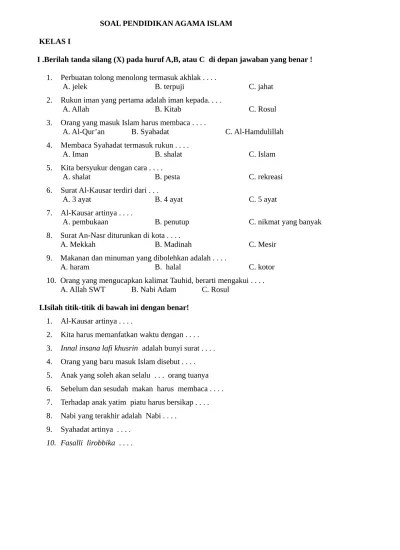 Top PDF BANK SOAL PENDIDIKAN AGAMA ISLAM SD - 123dok.com