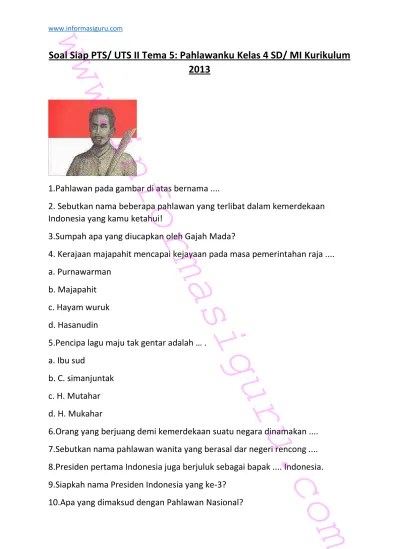 Soal PTS II Tema elas 4 SD