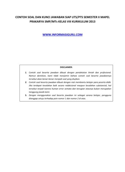 Top PDF Soal Prakarya Kelas 8 semester dan Kunci Jawaban Kurikulum 2013 (  UTS - 123dok.com