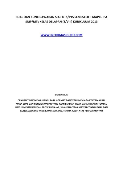Top PDF Soal Prakarya Kelas 8 semester dan Kunci Jawaban Kurikulum 2013 (  UTS - 123dok.com