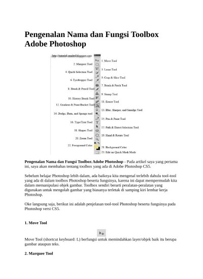 Pengenalan Nama dan Fungsi Toolbox Adobe Photoshop 2